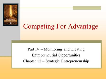 Competing For Advantage Part IV – Monitoring and Creating Entrepreneurial Opportunities Chapter 12 – Strategic Entrepreneurship.