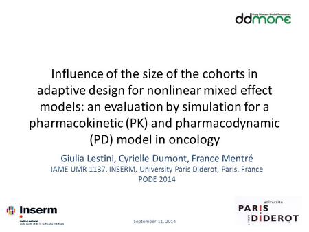 Influence of the size of the cohorts in adaptive design for nonlinear mixed effect models: an evaluation by simulation for a pharmacokinetic (PK) and pharmacodynamic.