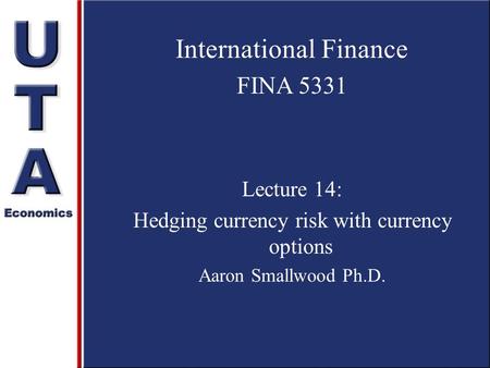 International Finance FINA 5331 Lecture 14: Hedging currency risk with currency options Aaron Smallwood Ph.D.