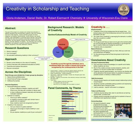 Abstract: The goal of this project is to compare and contrast how educators in different disciplines think and talk about creativity in their own scholarly.