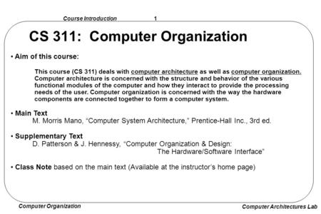 CS 311: Computer Organization