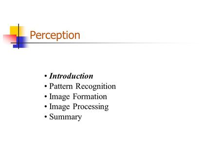 Perception Introduction Pattern Recognition Image Formation