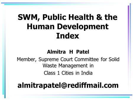 SWM, Public Health & the Human Development Index