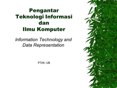 Pengantar Teknologi Informasi dan Ilmu Komputer Information Technology and Data Representation PTIIK- UB.