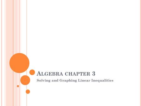 A LGEBRA CHAPTER 3 Solving and Graphing Linear Inequalities.
