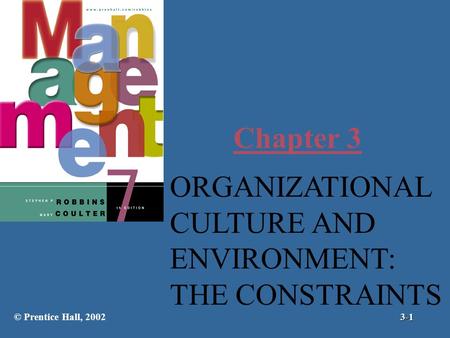 Chapter 3 ORGANIZATIONAL CULTURE AND ENVIRONMENT: THE CONSTRAINTS