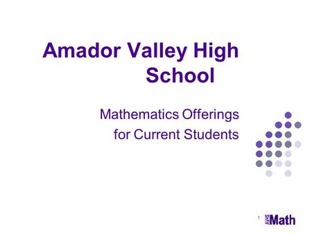 1 Amador Valley High School Mathematics Offerings for Current Students.