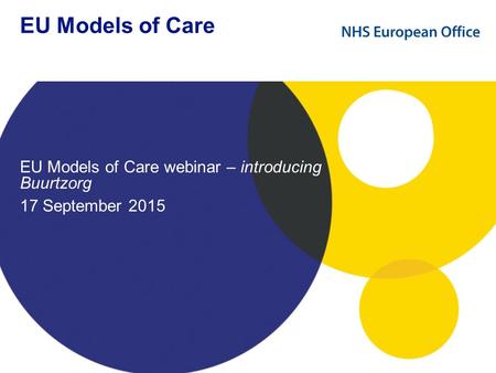 EU Models of Care EU Models of Care webinar – introducing Buurtzorg 17 September 2015.