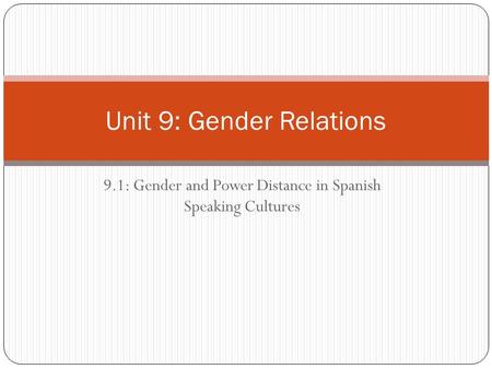 9.1: Gender and Power Distance in Spanish Speaking Cultures Unit 9: Gender Relations.