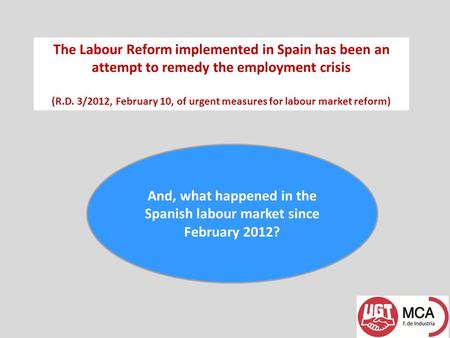 The Labour Reform implemented in Spain has been an attempt to remedy the employment crisis (R.D. 3/2012, February 10, of urgent measures for labour market.
