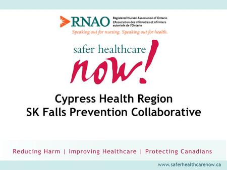 Www.saferhealthcarenow.ca Cypress Health Region SK Falls Prevention Collaborative.