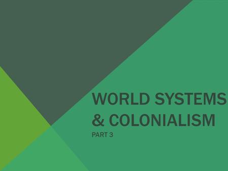 WORLD SYSTEMS & COLONIALISM PART 3. COLONIALISM FIVE MAJOR COLONIAL POWERS Great Britain France Portugal Belgium Germany In addition to these, there.