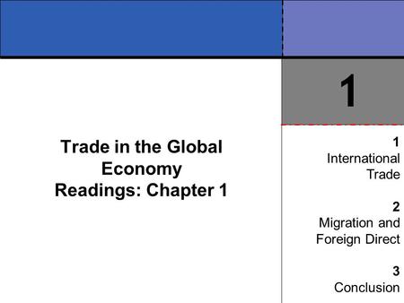 Trade in the Global Economy Readings: Chapter 1 1 International Trade 2 Migration and Foreign Direct 3 Conclusion 1.