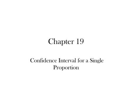 Chapter 19 Confidence Interval for a Single Proportion.