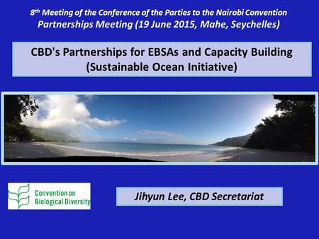 CBD's Partnerships for EBSAs and Capacity Building (Sustainable Ocean Initiative) 8 th Meeting of the Conference of the Parties to the Nairobi Convention.