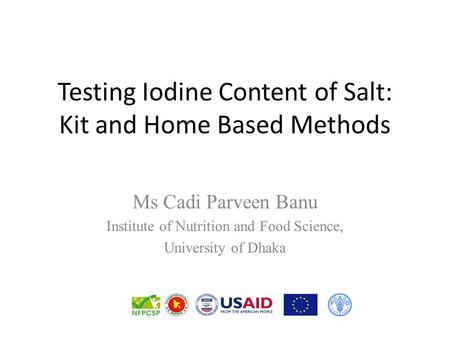 Testing Iodine Content of Salt: Kit and Home Based Methods