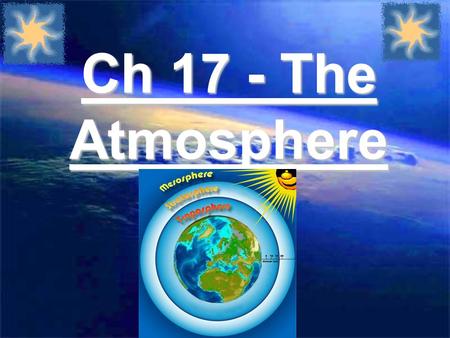 Ch 17 - The Atmosphere. 17.1 Vocab Charts (Example) WordDefinitionPicture Weather the state of the atmosphere at a given time and place.