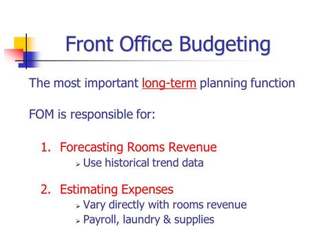 Forecasting Rooms Revenue