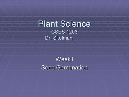 Plant Science CSES 1203 Dr. Skulman