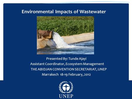 Environmental Impacts of Wastewater Presented By: Tunde Ajayi Assistant Coordinator, Ecosystem Management THE ABIDJAN CONVENTION SECRETARIAT, UNEP Marrakech.
