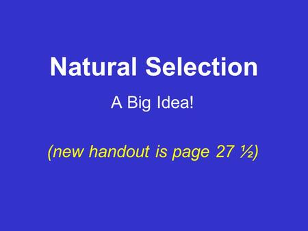 Natural Selection A Big Idea! (new handout is page 27 ½)