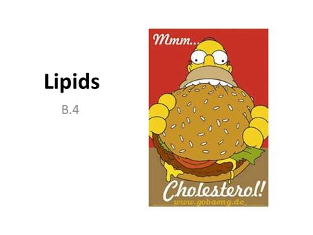 Lipids B.4 3 Main Types of Lipids (B.4.1…) ‘lipid’ comes from lipos, the Greek word for fat all are hydrophobic (water-fearing/insoluble in water) greasy,