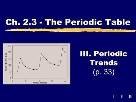 IIIIII III. Periodic Trends (p. 33) Ch. 2.3 - The Periodic Table.