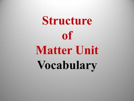 Structure of Matter Unit Vocabulary. Atomic number The number of protons in an atom’s nucleus.
