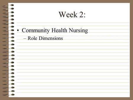 Week 2: Community Health Nursing Role Dimensions.