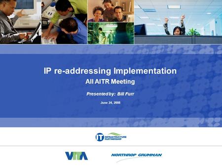 All AITR Meeting – IP re-addressing 0 IP re-addressing Implementation All AITR Meeting Presented by: Bill Furr June 24, 2008.