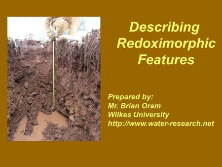 Describing Redoximorphic Features Prepared by: Mr. Brian Oram Wilkes University