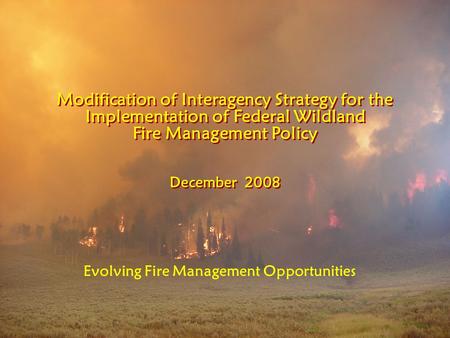Modification of Interagency Strategy for the Implementation of Federal Wildland Fire Management Policy December 2008 Modification of Interagency Strategy.