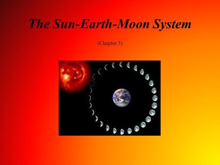 The Sun-Earth-Moon System (Chapter 3). Student Learning Objectives Associate cycles in the sky with time Describe why Earth has seasons Determine the.