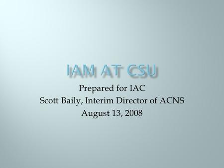 Prepared for IAC Scott Baily, Interim Director of ACNS August 13, 2008.