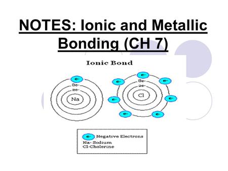 NOTES: Ionic and Metallic Bonding (CH 7). Valence Electrons: RECALL… ● Valence Electrons: The e- in the highest occupied energy level of an element’s.