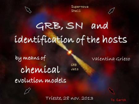1 GRB, SN and identification of the hosts GRB, SN and identification of the hosts Valentina Grieco by means of evolution models chemical Trieste, 28 nov.