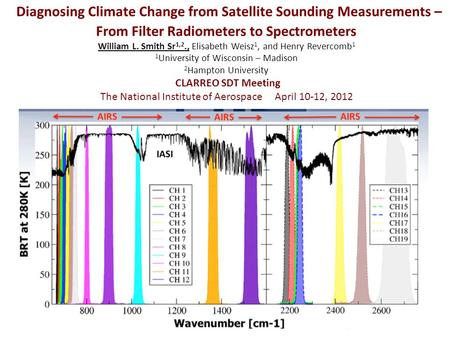 Diagnosing Climate Change from Satellite Sounding Measurements – From Filter Radiometers to Spectrometers William L. Smith Sr 1,2., Elisabeth Weisz 1,