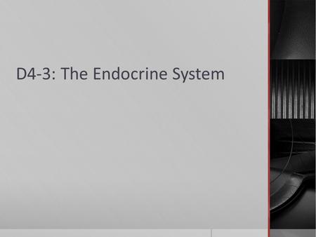 D4-3: The Endocrine System. You and Your Endocrine System  Endocrine System  A collection of glands and groups of cells that secrete hormones that regulate.
