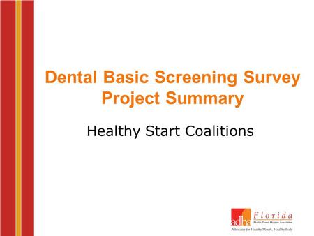 Dental Basic Screening Survey Project Summary Healthy Start Coalitions.