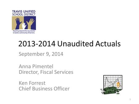 2013-2014 Unaudited Actuals September 9, 2014 Anna Pimentel Director, Fiscal Services Ken Forrest Chief Business Officer 1.