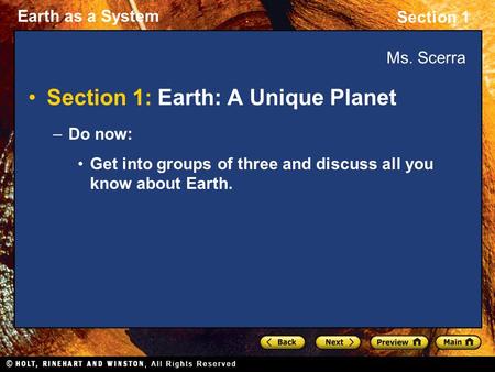 Section 1: Earth: A Unique Planet