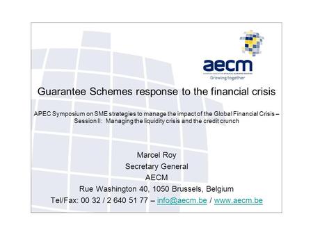 Guarantee Schemes response to the financial crisis APEC Symposium on SME strategies to manage the impact of the Global Financial Crisis – Session II: Managing.