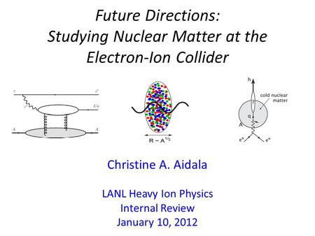 Future Directions: Studying Nuclear Matter at the Electron-Ion Collider Christine A. Aidala LANL Heavy Ion Physics Internal Review January 10, 2012.