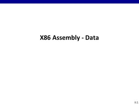 II:1 X86 Assembly - Data. II:2 Admin Quiz?  What happened?  Make-up options? Several missing from lab Attendance at lab is required Passing grade without.
