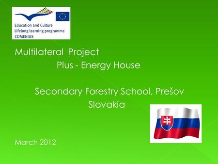 Multilateral Project Plus - Energy House Secondary Forestry School, Prešov Slovakia March 2012.