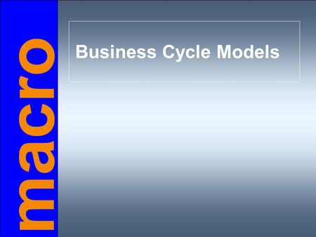 Macro Business Cycle Models. Chapter objectives  difference between short run & long run  introduction to aggregate demand  aggregate supply in the.