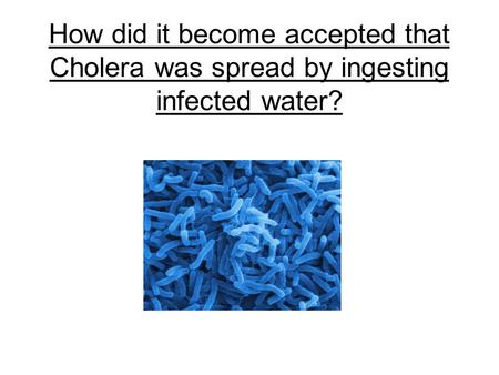 How did it become accepted that Cholera was spread by ingesting infected water?