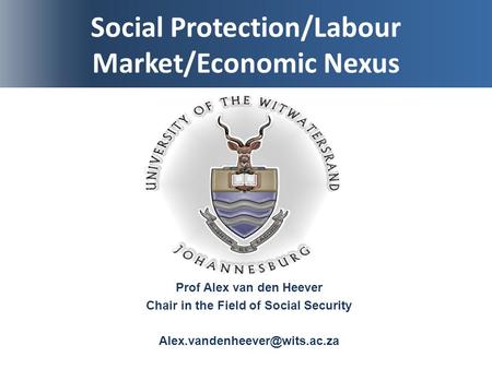 Social Protection/Labour Market/Economic Nexus Prof Alex van den Heever Chair in the Field of Social Security