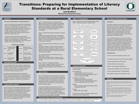 POSTER TEMPLATE BY: www.PosterPresentations.com Transitions: Preparing for Implementation of Literacy Standards at a Rural Elementary School Joel Bradford.