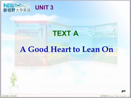TEXT A A Good Heart to Lean On go UNIT 3. Learning a Foreign Language Useful Expressions Text Interpretation Sentence Structure Translation Practice Reading.
